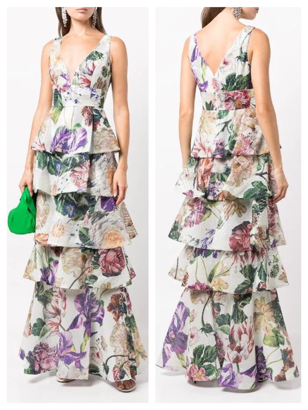 MARCHESA NOTTE Plunging V-Neck Floral Printed Gown - Picture 6 of 7